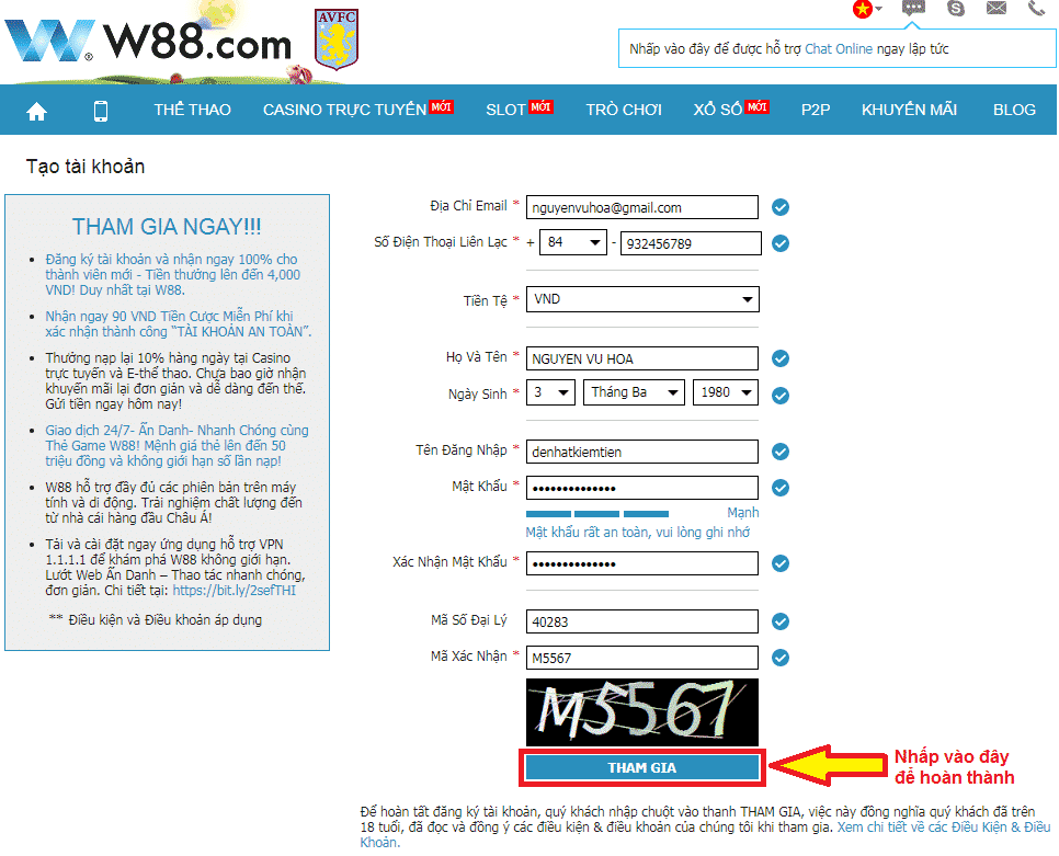 Cách đăng ký tài khoản W88